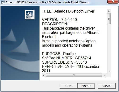 qualcomm atheros ar3012 bluetooth 4.0 + hs not working